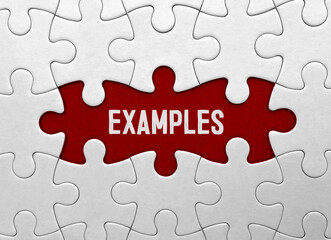 Poster - Word EXAMPLES? on red puzzle background