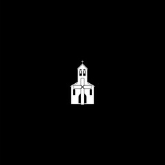 Wall Mural - Church building and cross icon isolated on dark background