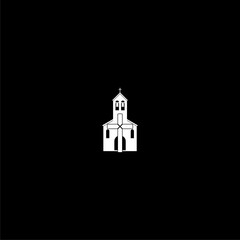 Wall Mural - Church building and cross icon isolated on dark background