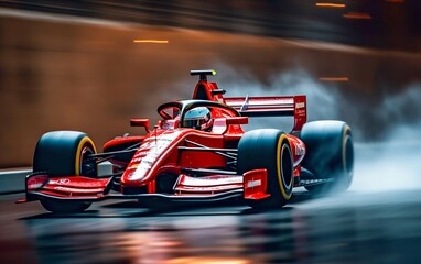 Wall Mural - Racing Red Sports Car on Track with Motion Blur. Generative ai