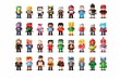 8 bit pixel characters on a white background. Generative ai.