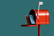 © Giada Canu/Stocksy - red mailbox with mails on blue background. 3D render