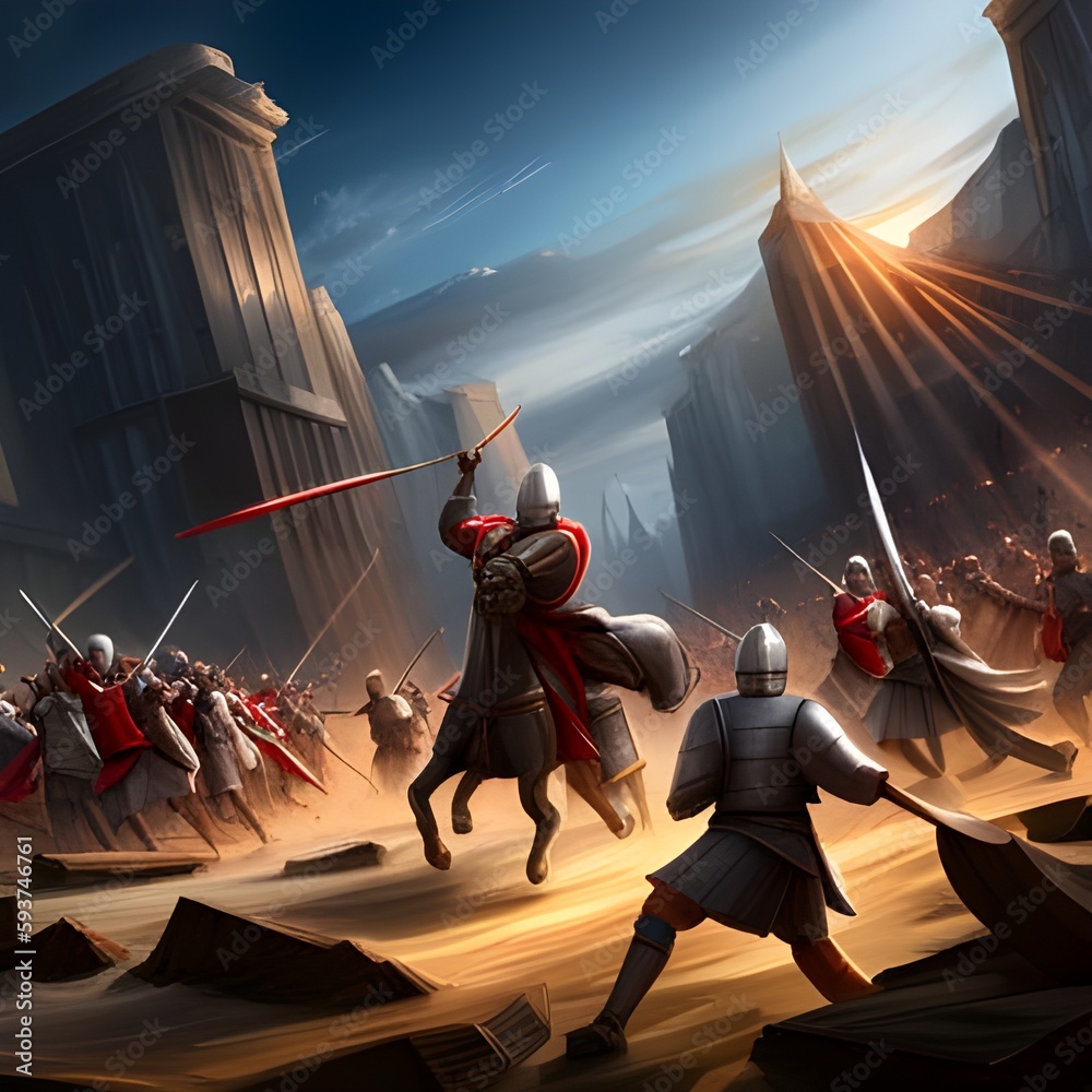 Epic Battle Scene: a dynamic and action-packed scene featuring knights ...