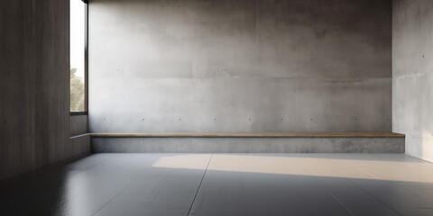 Concrete wall and floor background for product display or mock up, three dimensional showroom. Background. Mockup. Generative AI. Abstract white interior of an empty room with concrete walls