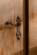 Vintage Door Handle On Old Wooden Door