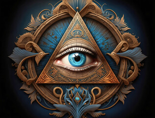 Eye of Providence Sacred Masonic symbol. All Seeing eye, the third eye Generative AI