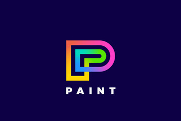 Poster - letter p logo monogram loop infinite design linear outline style colorful vector template.