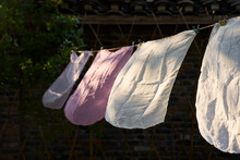 Cotton Silk Dyed Cloth Being Dried, Closeup