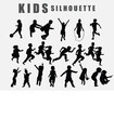 © Rizal - set of silhouette group kids running, laughing, playing together enjoy the happiness