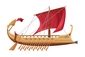 Poster - Trireme Ancient Vessel and Type of Galley as Greece Traditional Cultural Symbol Vector Illustration