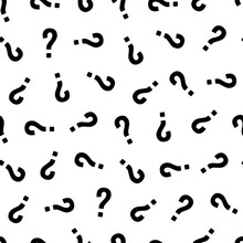 Question Mark Seamless Pattern. Repeating Interrogation Patern. Black Simple Quastion On White Sample Background. Repeated Modern Wallpaper Guess For Design Prints. Repeat Swatch. Vector Illustration