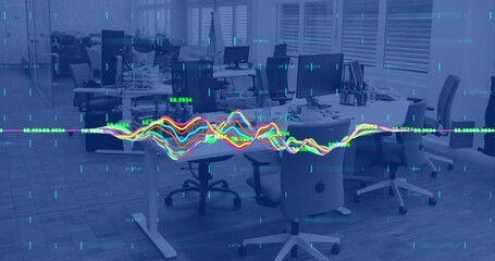 Poster - Animation of data processing against view of empty office