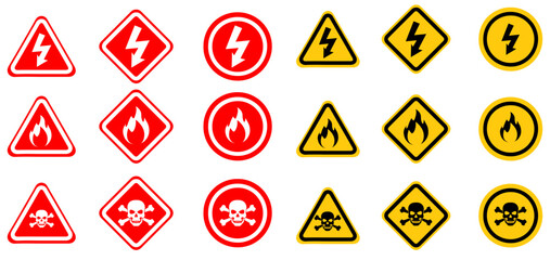 set of warning red and yellow signs