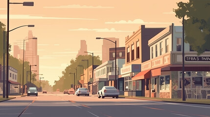 illustration inspired by postcards and posters from the 70s, Houston , typical street USA. America, background. created with ai