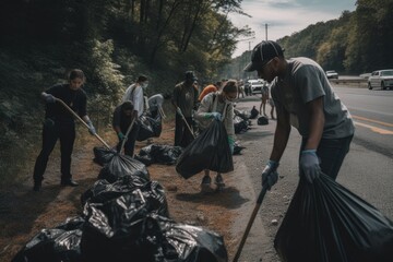 Group of volunteers cleaning up the trash and garbage in the city