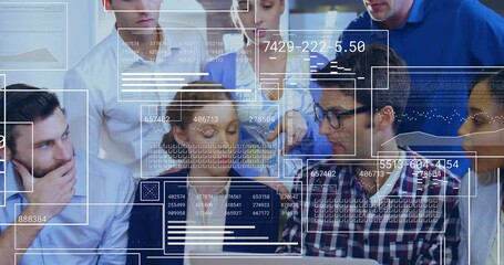 Poster - Animation of data processing over diverse business people in office