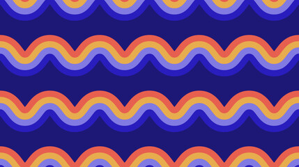 Poster - Retro waves seamless pattern. Wavy stripes repeating background. Colorful curved and wrapped lines wallpaper in 60s, 70s, 80s style. Swatch design for textile and fabric. Vector illustration.