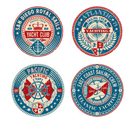 yacht club retro patches, regatta badge and nautical sailor vector emblems. yachting cub or sail tea