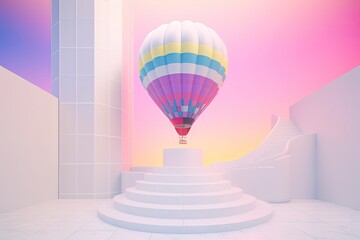 Poster - vibrant hot air balloon perched on a staircase. Generative AI