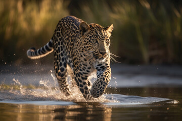 Poster - Leopards running in the water