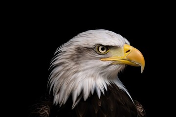 Poster - majestic bald eagle in close up against a dark background. Generative AI