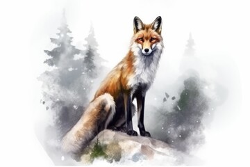 Canvas Print - majestic fox perched on a rocky outcropping in a natural setting. Generative AI