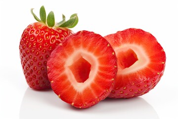 Sticker - halved strawberries on a white background. Generative AI