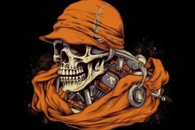 Skull With A Motorcycle And A Hat. Generative AI