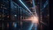Cinematic Data center full of Server Racks, Server Networking room or Server center providing cloud storage facility and controlled and secure environment for hosting or Storage devices, generative ai