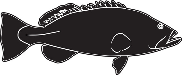 Wall Mural - Black Grouper Hand sketched, hand drawn vector clipart