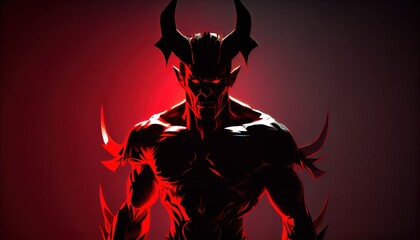 Wall Mural - devil warrior in shadow, digital art illustration, Generative AI