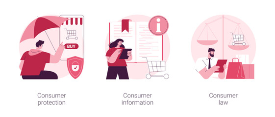 Poster - Buyers rights regulation abstract concept vector illustration set. Consumer protection, financial information and privacy security policy, consumer law, online shopping, e-commerce abstract metaphor.