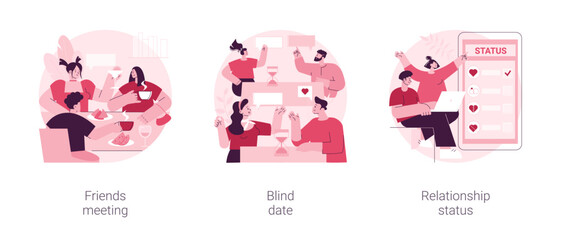 Poster - social interactions abstract concept vector illustration set. friends meeting, blind date, relations
