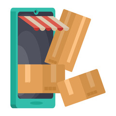 Canvas Print - smartphone with boxes ecommerce