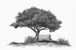 peaceful park bench under the shade of a tree. Generative AI