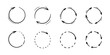 © Elena Pimukova - Round doodle arrows. Hand drawn circle arrow icons set. Recycle sketch signs. Repeat graphic line symbols. Vector doodle illustration isolated on white background.