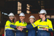 © chokniti - Professional industry engineer and factory foreman worker team person Wearing safety helmet hard hat, Technician people teamwork in work site of business construction and manufacturing technology job