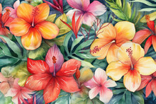 Seamless Tropical Floral Design With Hand-painted Watercolor Plants From The Wild. Typical Stock Art, Generative AI