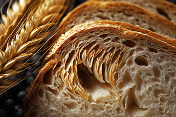 various types of bread with grain. on black rustic background