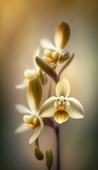 Wall Mural - Fresh spring gold orchid blooming with blur background	