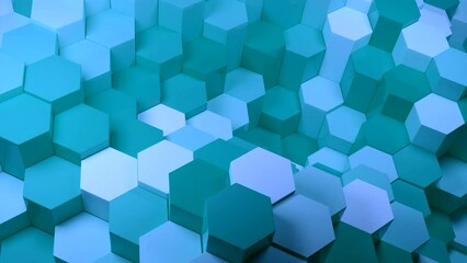Poster - Abstract hexagons moving up and down randomly. Design. Moving grid of hexagons with light and shadows.
