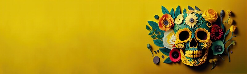 Wall Mural - Mexican day of the dead sugar skull with generative ai