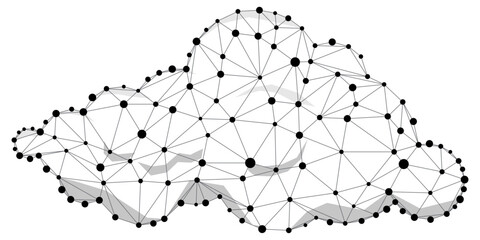 Cloud wireframe vector sign. Data cloud black and white digital polygon. Dot and line triangle monohrome futuristic network design element.