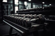 © 92ashrafsoomro - Rows of dumbbells in the gym Close up of modern dumbbells equipment in the sport gym, gym equipment concept. generative AI