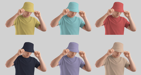 Wall Mural - Mockup of bright hats for men, correcting headgear, isolated on background, front view.