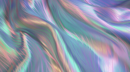 Rainbow Wavy smooth wavy elegant holographic silk cloth texture design neon curved wave Satin series shot Background, Generative AI