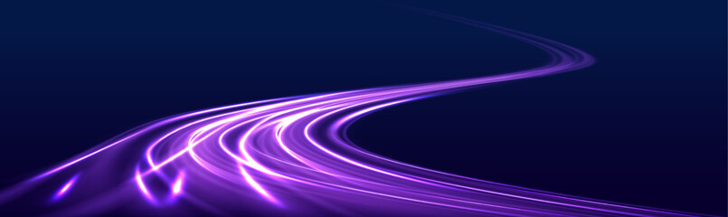 Leinwandbilder - Neon light rays background. Modern abstract high speed movement. Colourful dynamic motion on blue background. 