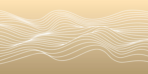 Poster - Vector abstract line art wavy smooth flowing dynamic white on gold gradient background in concept luxury, wave, ocean.