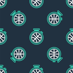 Sticker - Line Basketball game ticket icon isolated seamless pattern on black background. Vector