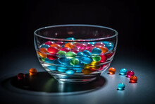Colorful Beads Balls In Water Glass Bowl